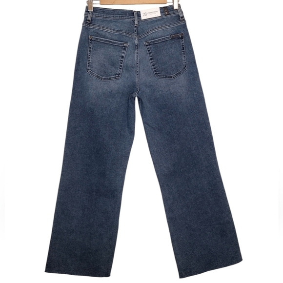 7 For All Mankind Cropped Alexa Blue High Rise Cut Hem Trouser Wide Leg Jeans - Picture 2 of 15